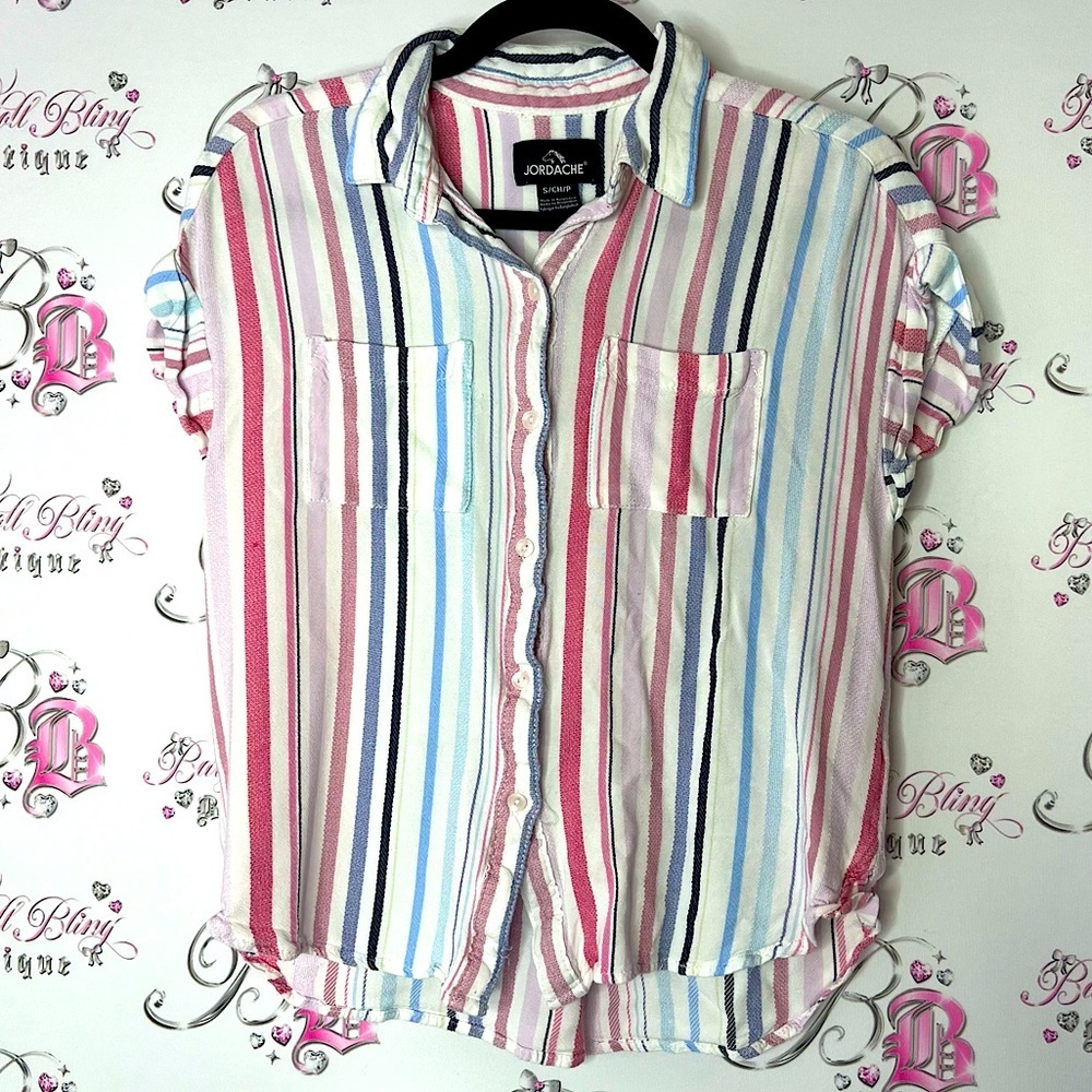 Jordache multicolor stripes Striped Button-Up Shirt lightweight pink blue